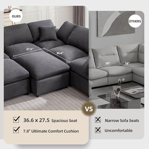 Cloud Couch Modular Sectional Sofa Modern Oversized Couches with Ottoman 7 Seater L-Shaped Sofas Comfy Couches for Living Room Spacious Space