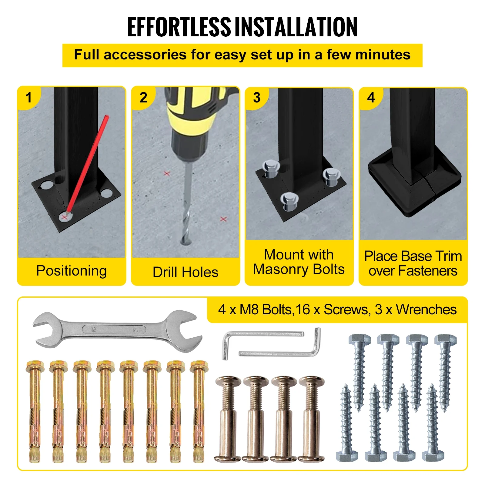 VEVORbrand 1-4 Step Handrail Rackable to a range of 0&deg;to 45&deg