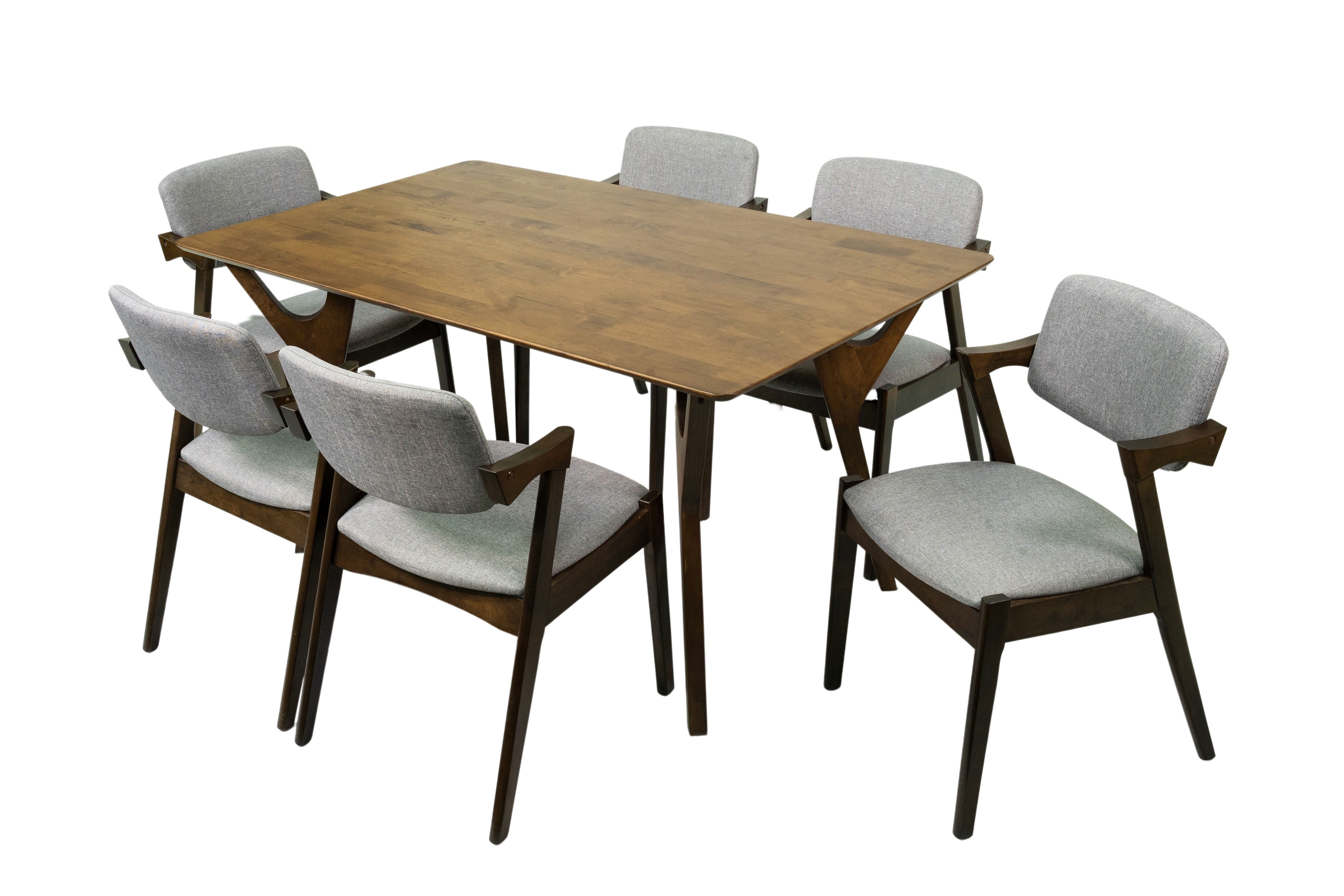 Keops 7-Piece Dining Set Mid Century Modern Solid Wood Dining Table and 6 Chairs | Great for Kitchen Breakfast Dining