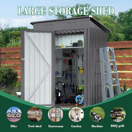5x3x6FT Outdoor Storage Shed, Galvanized Steel Garden Shed with Lockable Door & Window, Waterproof Metal Tool Storage for Garden, Backyard, Patio