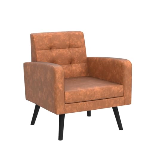 Yaheetech Mid-Century Accent Chairs, PU Leather Modern Upholstered Living Room Chair