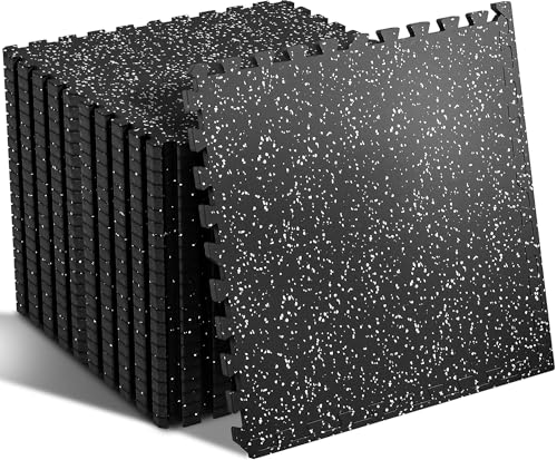 SUPERJARE 0.56'' Thick 24 Pcs 96 Sq Ft Rubber Top Exercise Equipment Mats, High Density EVA Foam Mats with Rubber Top