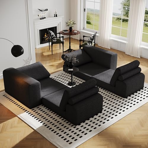 Cloud Modular Sectional Sofa, DIY Combination Modular Couch for Living Room, Unique Knitted Fabric Love Seat Couches with 2 Pillows