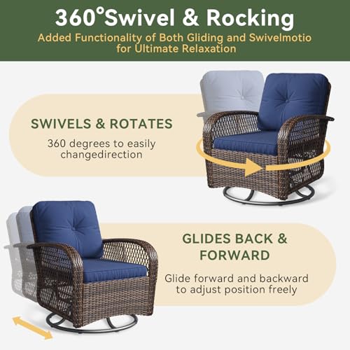 Aoxun 3 Pieces Patio Furniture Set, Patio Swivel Rocker Chairs Set of 2, Wicker Outdoor Bistro Set with Rocking Chair