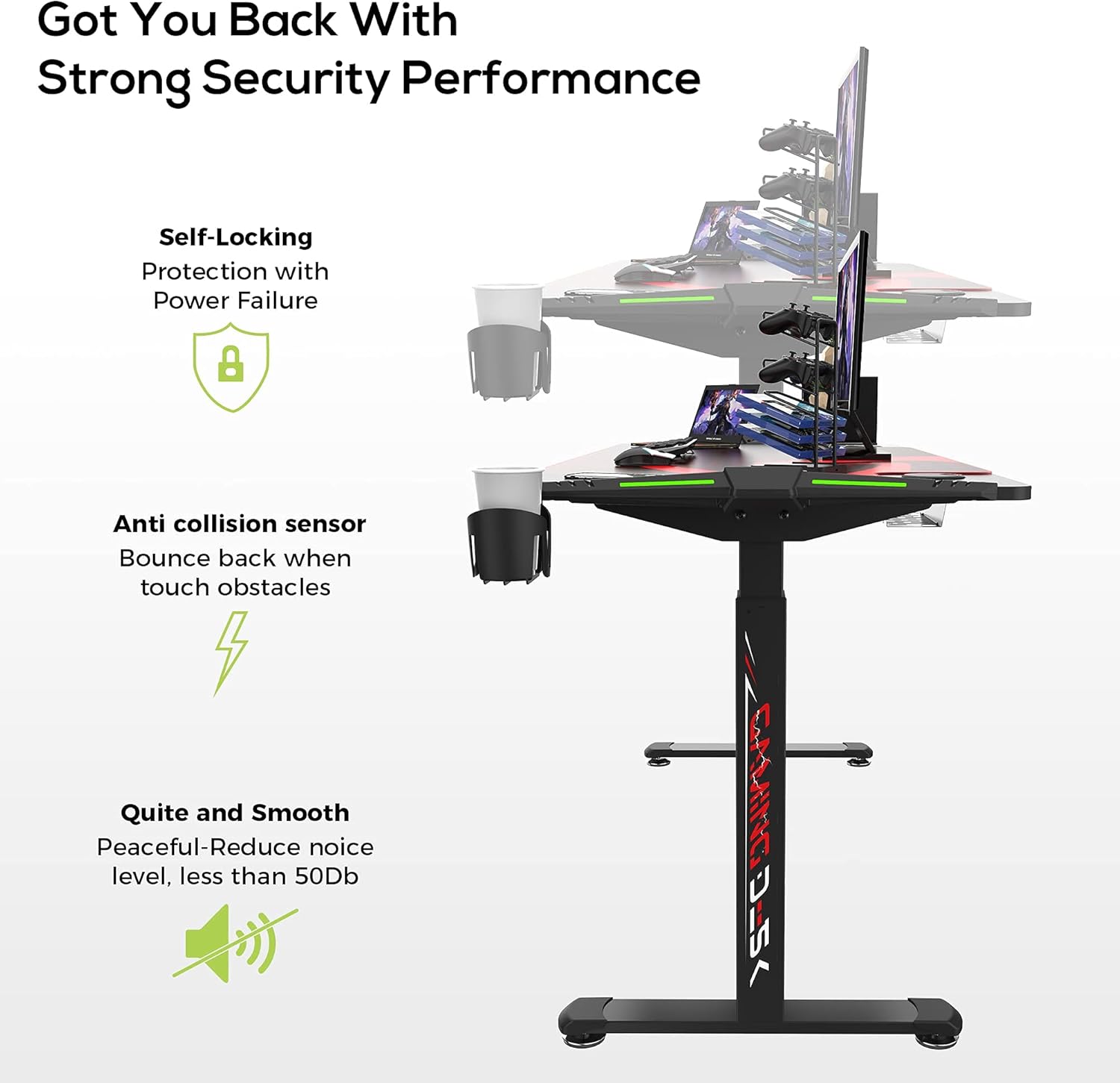 EUREKA ERGONOMIC 65 inch Electric Height Adjustable Standing Desk,Large Gaming Computer Desk with RGB LED Lights