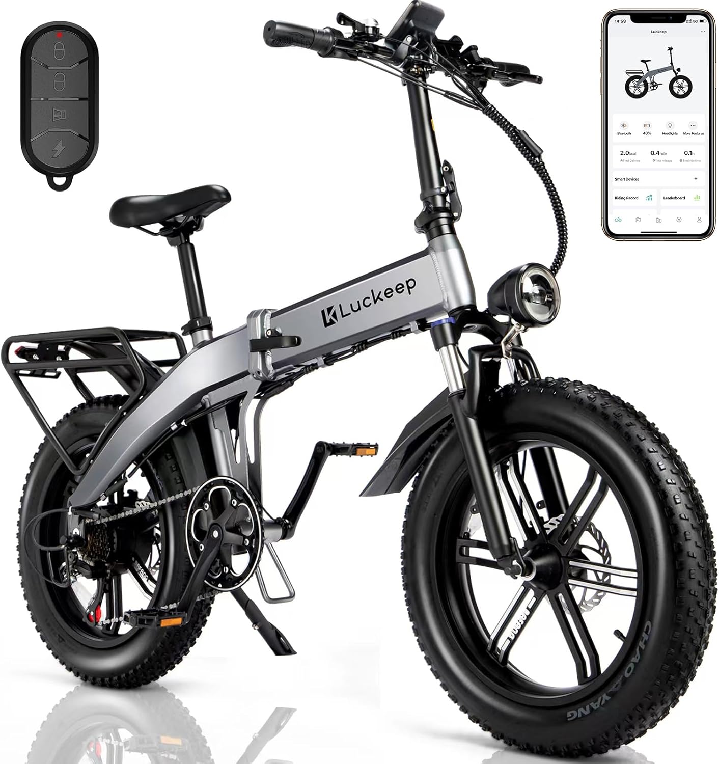 Folding Electric Bike for Adults 1200W Peak BaFang Motor 30MPH 60Miles Range 48V 15AH (720WH) Removable Battery 20" Fat Tire E-Bikes for Adults UL