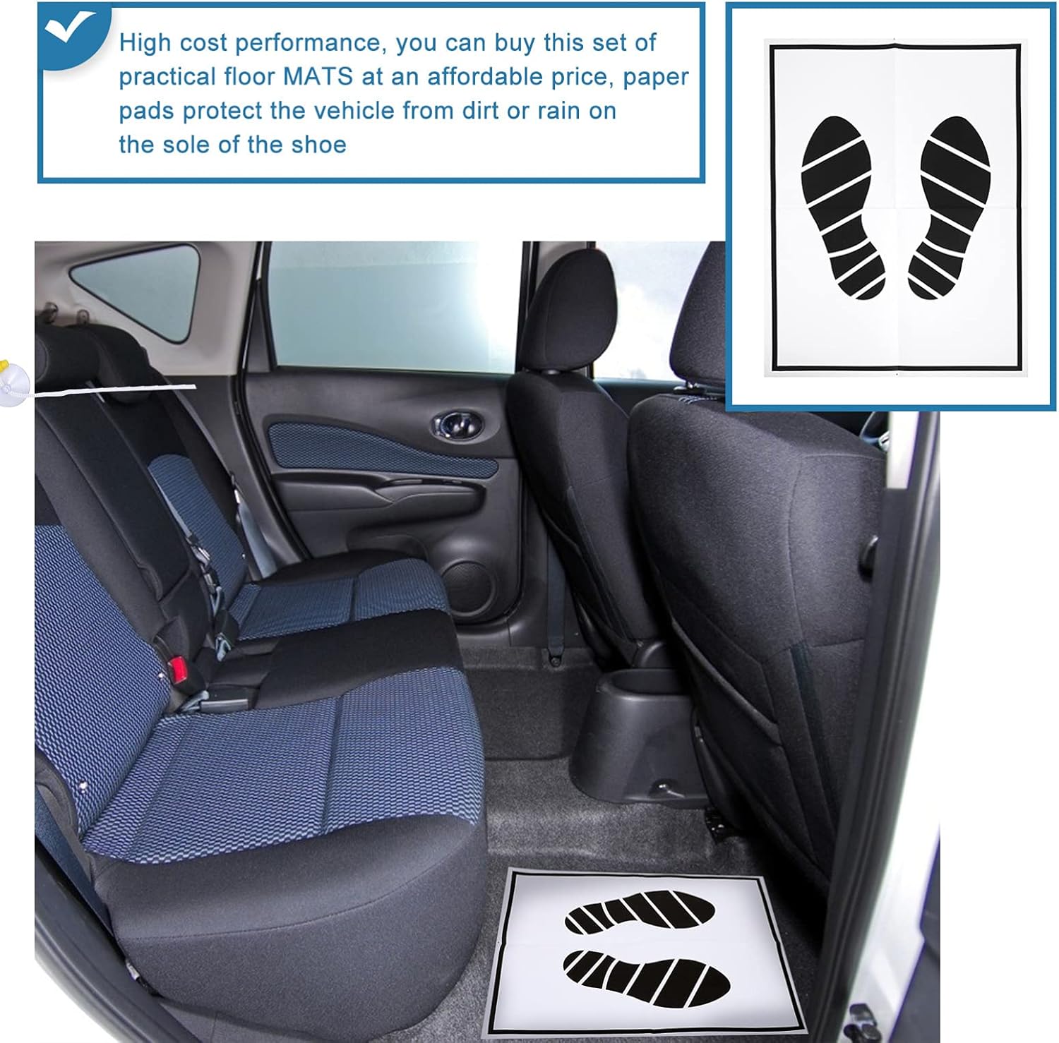 50Pcs Car Mat Paper, Floor Mats Dealership Paper Car Mats, Printed with Cute Footprint Paper Automotive for Auto Floor Protection Car Supplies