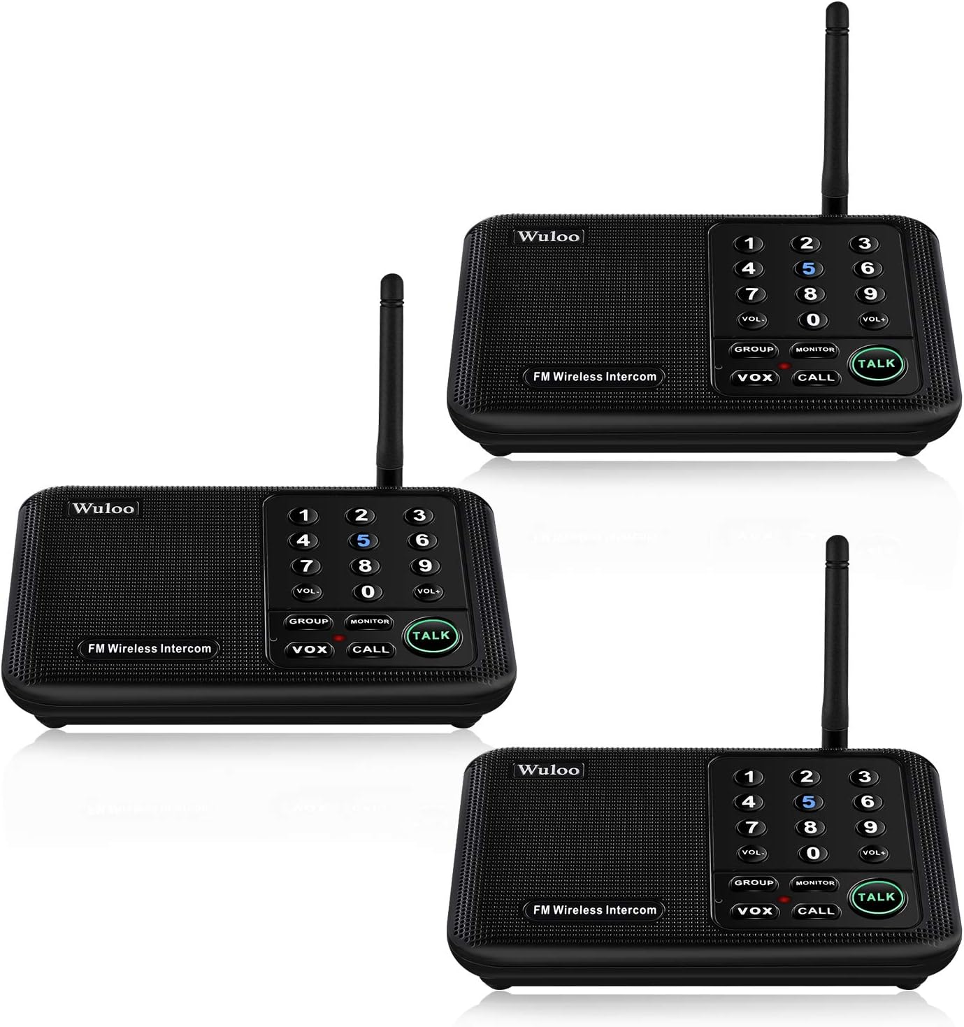 Wuloo Intercoms Wireless for Home 5280 Feet Range 10 Channel 3 Code, Wireless Intercom System for Home House Business Office, Room to Room Intercom