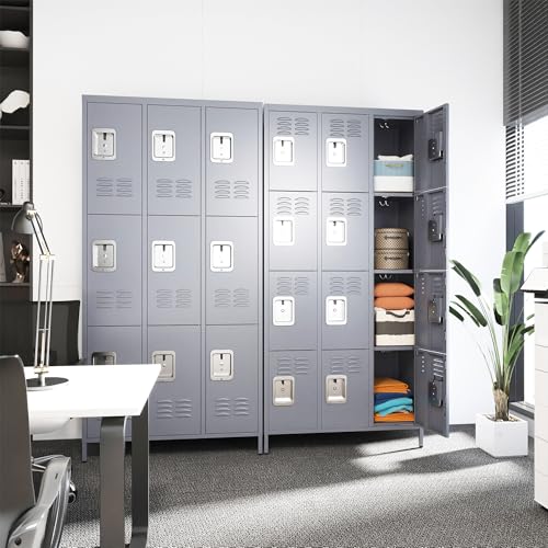 3 Doors Lockers for Employees, Steel Storage Lockers Lockable, Metal Locker Storage Cabinet for Home Office School Gym, Require Assembly (Grey)