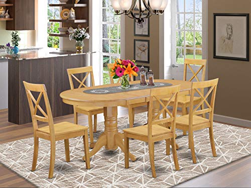 East West Furniture VABO9-OAK-W 9 Piece Modern Set Includes an Oval Wooden Table with Butterfly Leaf and 8 Dining Room Chairs, 40x76 Inch