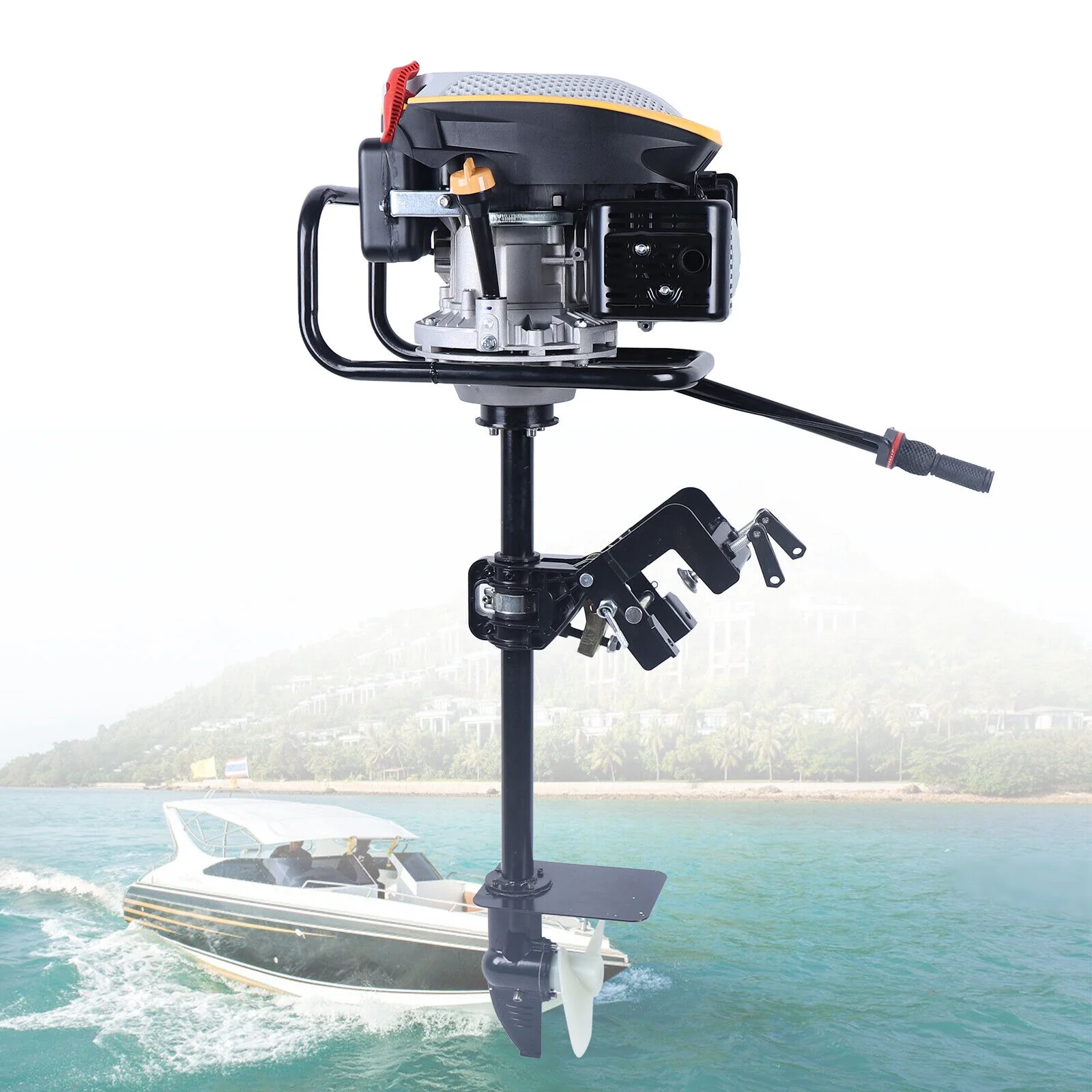 Loyalheartdy 9.0HP 4 Stroke Outboard Motor Engine, 225CC Heavy Duty Inflatable Fishing Boat TCI Gasoline Engine Air Cooling System