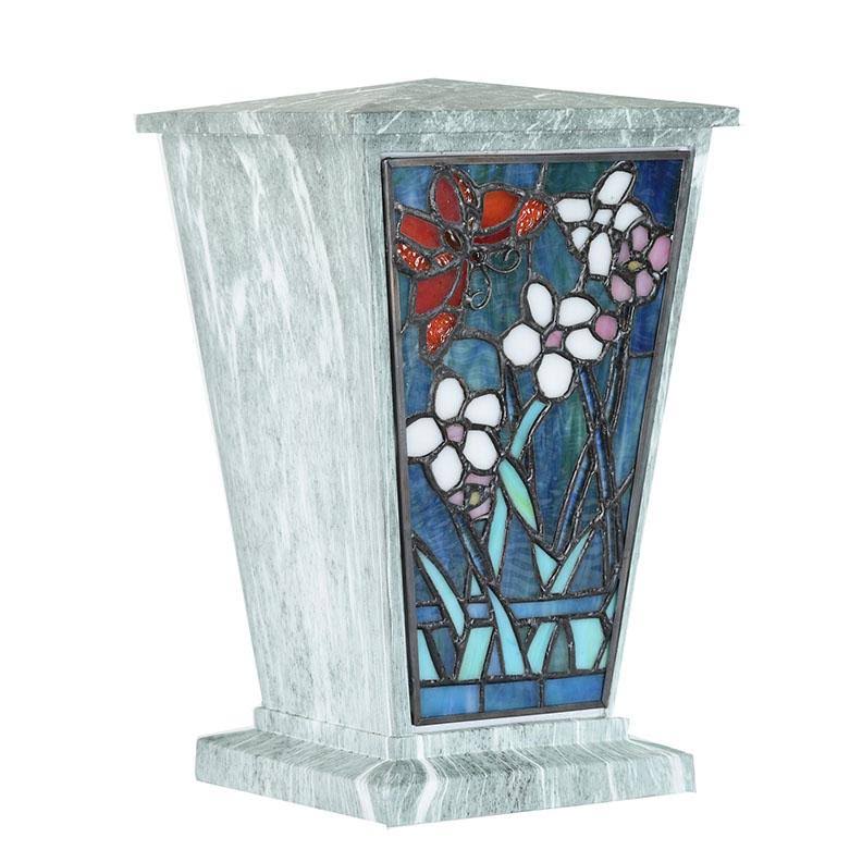 Oneworld Memorials Stained Glass Memorial Urn for Adults - Large 200 Pounds - Aqua Blue - Engraving Sold Separately