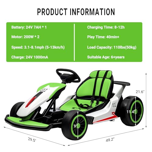 Kids Go Kart, Ride On Drift Kart with Dual 200W Motors, 24V Battery Powered Electric Drift Car, Outdoor 2-Speed Ride On Racing Toy for Boys Girls 6+