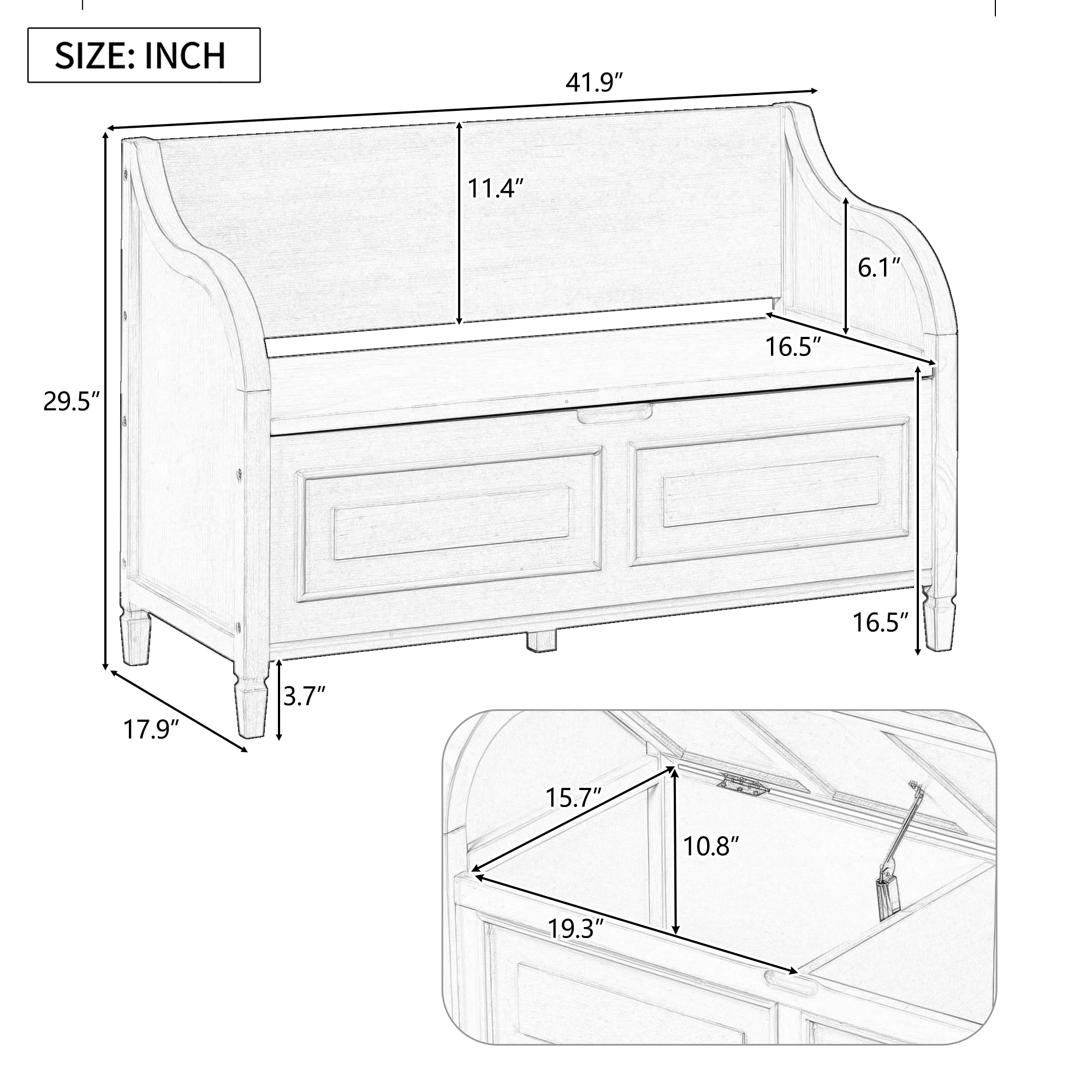 Atumon Storage Bench, Clamshell Entryway Bench, Shoe Bench with Hidden Storage, Wood Storage Cabinet with Removable Cushions and Backrest