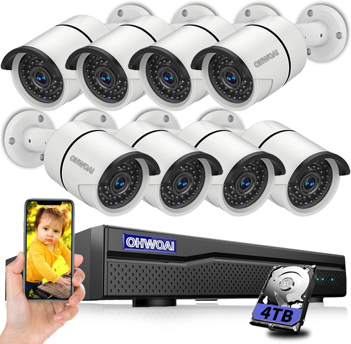 4K POE Camera System,8pcs 8.0MP H.265 4K PoE Security Cameras Wired,Home Video Surveillance System,8MP/4K 8CH NVR,AI Human Detection