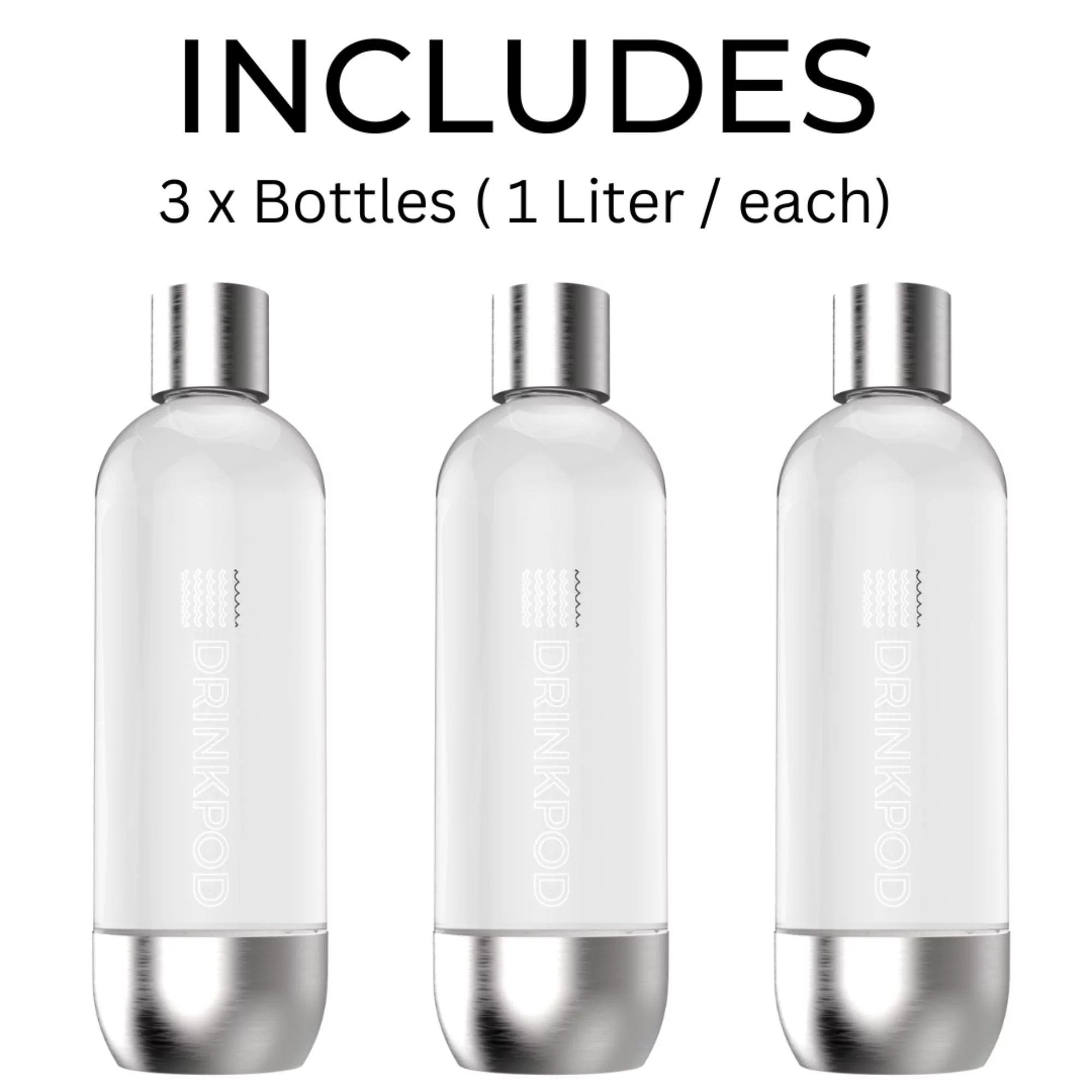 Drinkpod Stainless Steel Premium Sparkling Water Machine | Includes 1 C02 Cylinder & 3 x Bottles | Ultra Fizz Carbonated Machine In Stainless Steel
