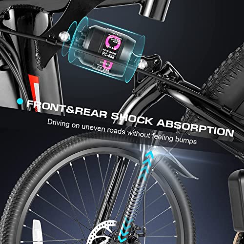 Vivi Electric Bike for Adults 750W Peak Folding Electric Mountain Bike 26'' Commuter Ebike 22MPH Adult Electric Bicycles with Removable Battery