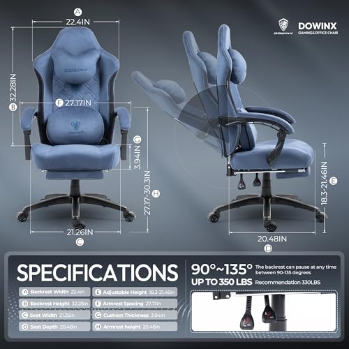 Dowinx Fabric Gaming Chair with Heated Massage Lumbar Support, Computer Game Chairs for Adults