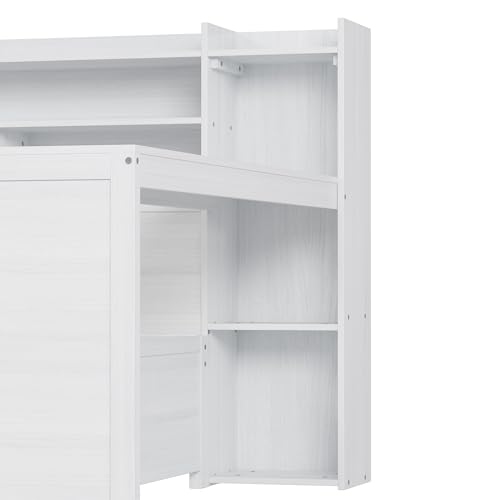 Corner Twin Bed Frame with Bookcase Storage and Desk, Wood Day Beds with 2 Drawers, Twin Size Daybed with Storage for Living Room