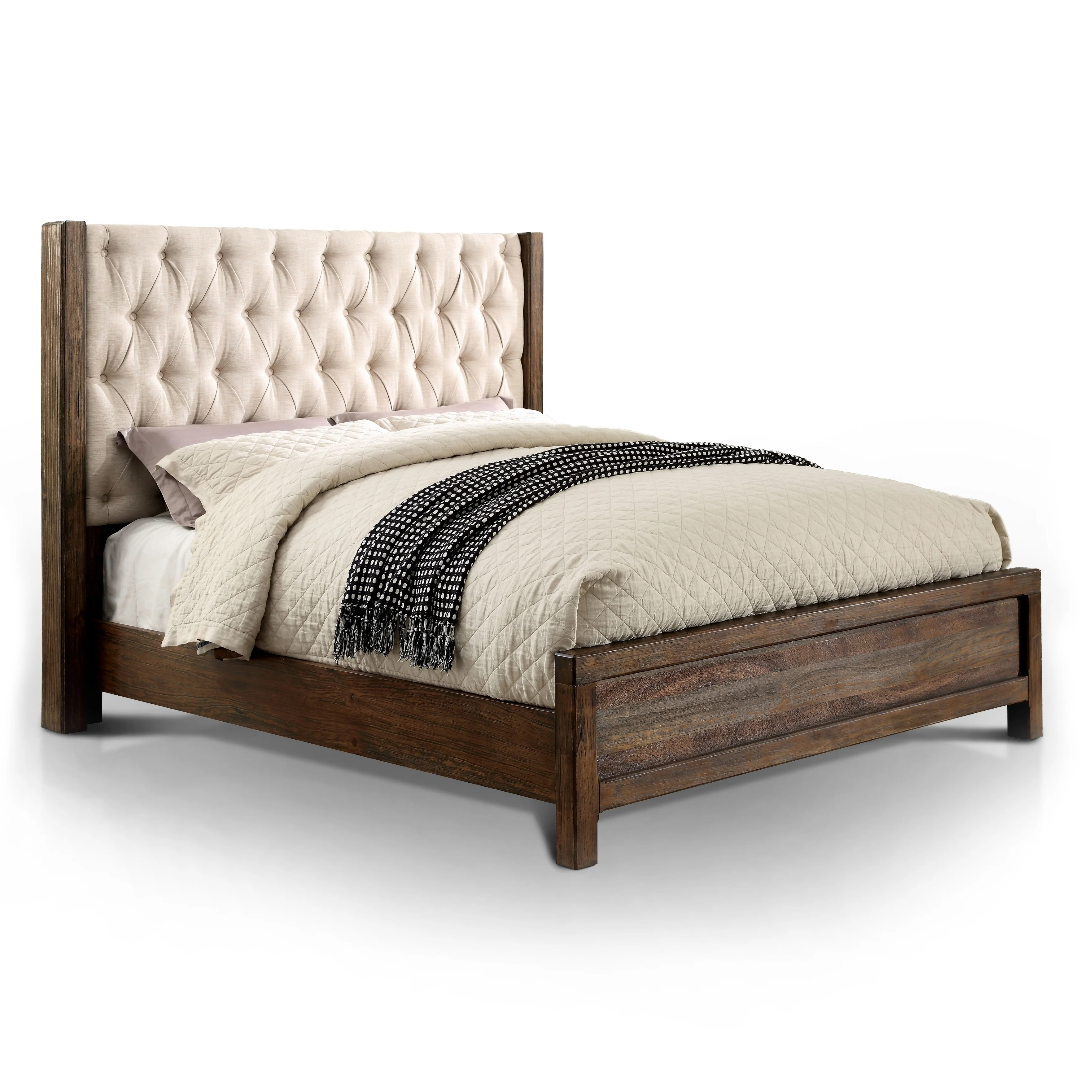 Furniture of America  Cuza Rustic Natural Linen Fabric Wingback Bed California King