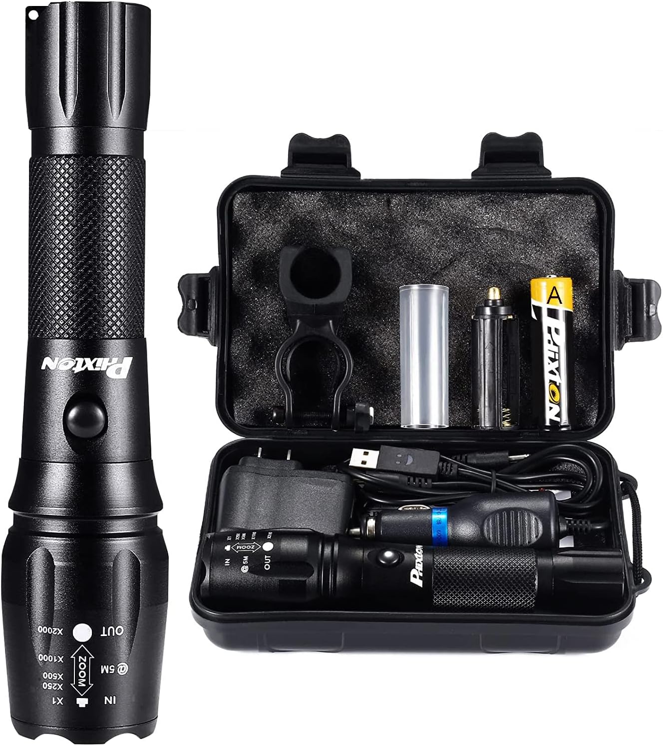 PHIXTON Rechargeable High Lumens Tactical Handheld Flashlight, Super Bright 5000 lumen XM L2 LED Tac Flash Light Linterna, Long Lasting,Zoomable