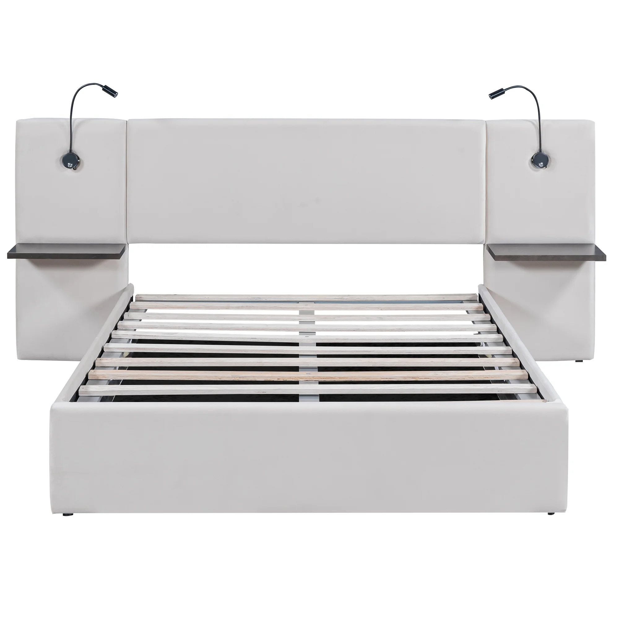 Full Upholstery Platform Bed with Lift up Storage and LED Headboard for Kids, White