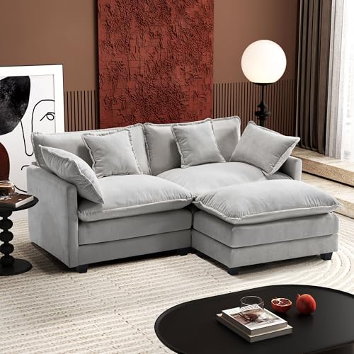 Ihanherry 111.4" U Shaped Modern Cloud Sofa Modular Sectional Couch with 2 Ottoman, 5-Seat Chenille Deep Seat Sofa with Pillow for Living Room