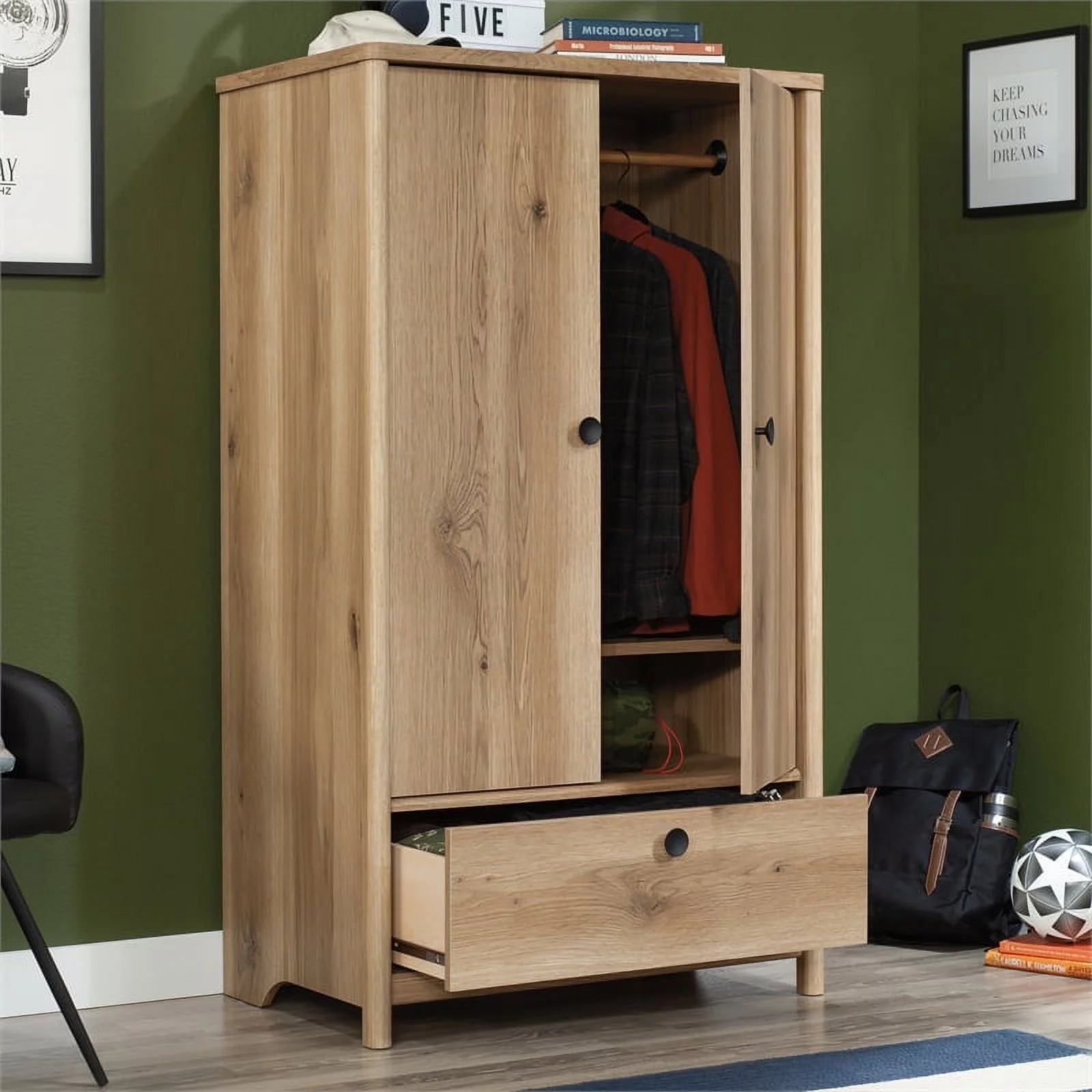 Sauder Dover Edge Bedroom Armoire with Drawer, Timber Oak Finish