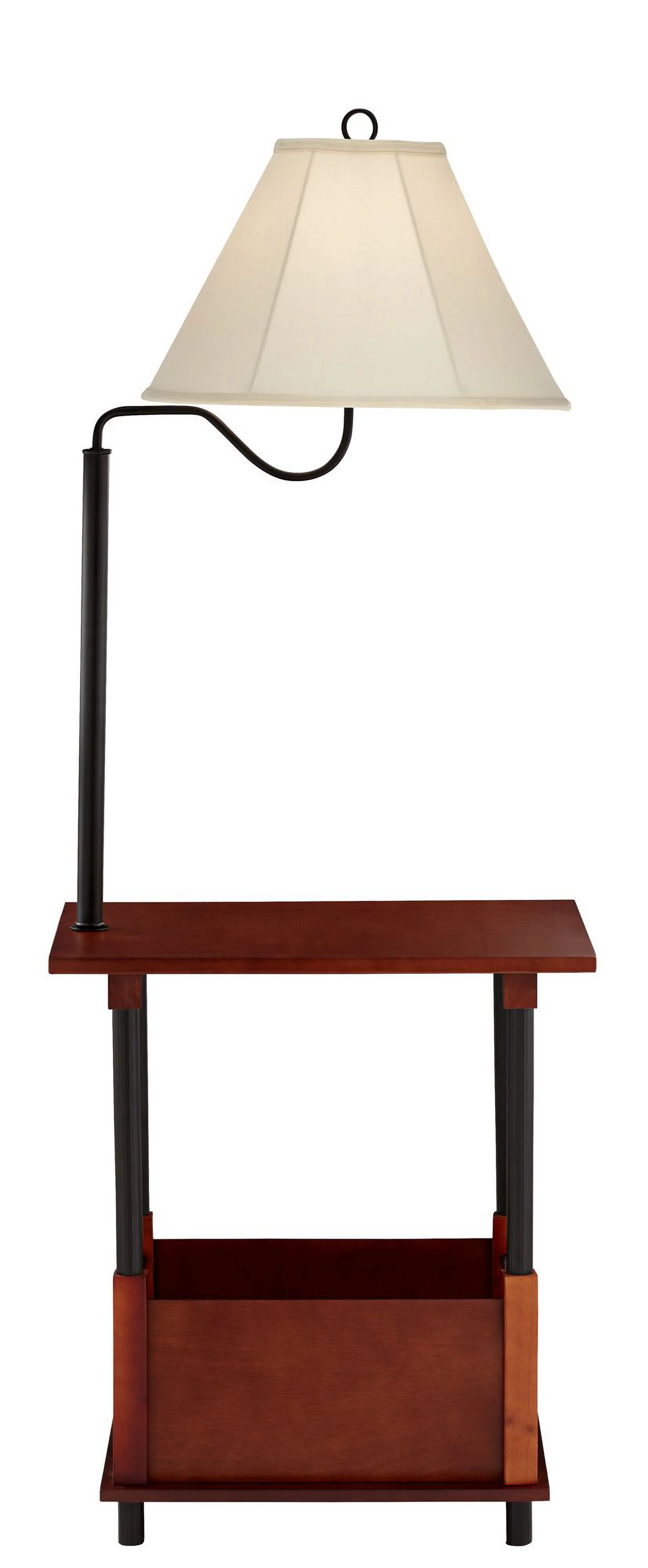 Regency Hill Marville Mission Rustic Farmhouse Floor Lamp with End Table 55" Tall Wood Open Crate Swing Arm Off White Empire Shade for Living Room