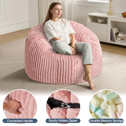 Hobestluk 5ft Bean Bag Chairs for Adults Large Beanbag Chair with Stripe Plush Cover Big Bean Bag Chair for Living Room Bedroom Dorm Office -Black