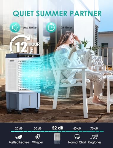 Air Choice Swamp Cooler, 1800 CFM Evaporative Air Cooler with 5.3 Gal Water Tank, 110° Swing, 3 Speeds, 4 Ice Box, Remote, 12H Timer