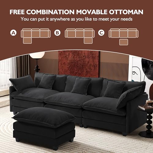 Ihanherry 111.4" U Shaped Modern Cloud Sofa Modular Sectional Couch with 2 Ottoman, 5-Seat Chenille Deep Seat Sofa with Pillow for Living Room