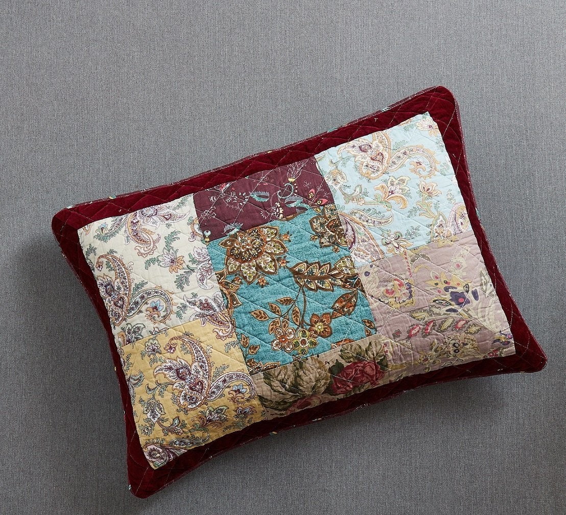 DaDa Bedding Bohemian Burgundy Red Velvet Trim Floral Paisley Patchwork Cotton Bedspread Set (JHW-868)