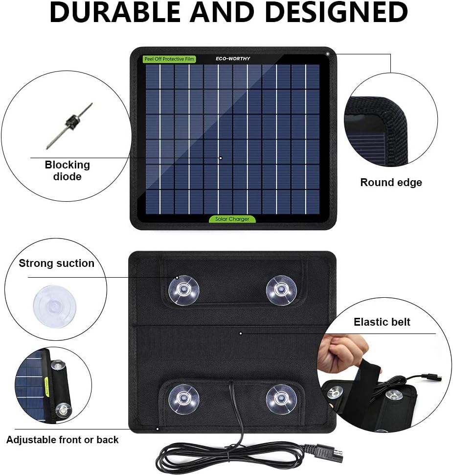 ECO-WORTHY 12 Volt 10 Watt Solar Car Battery Charger & Maintainer, Solar Panel Trickle Charger