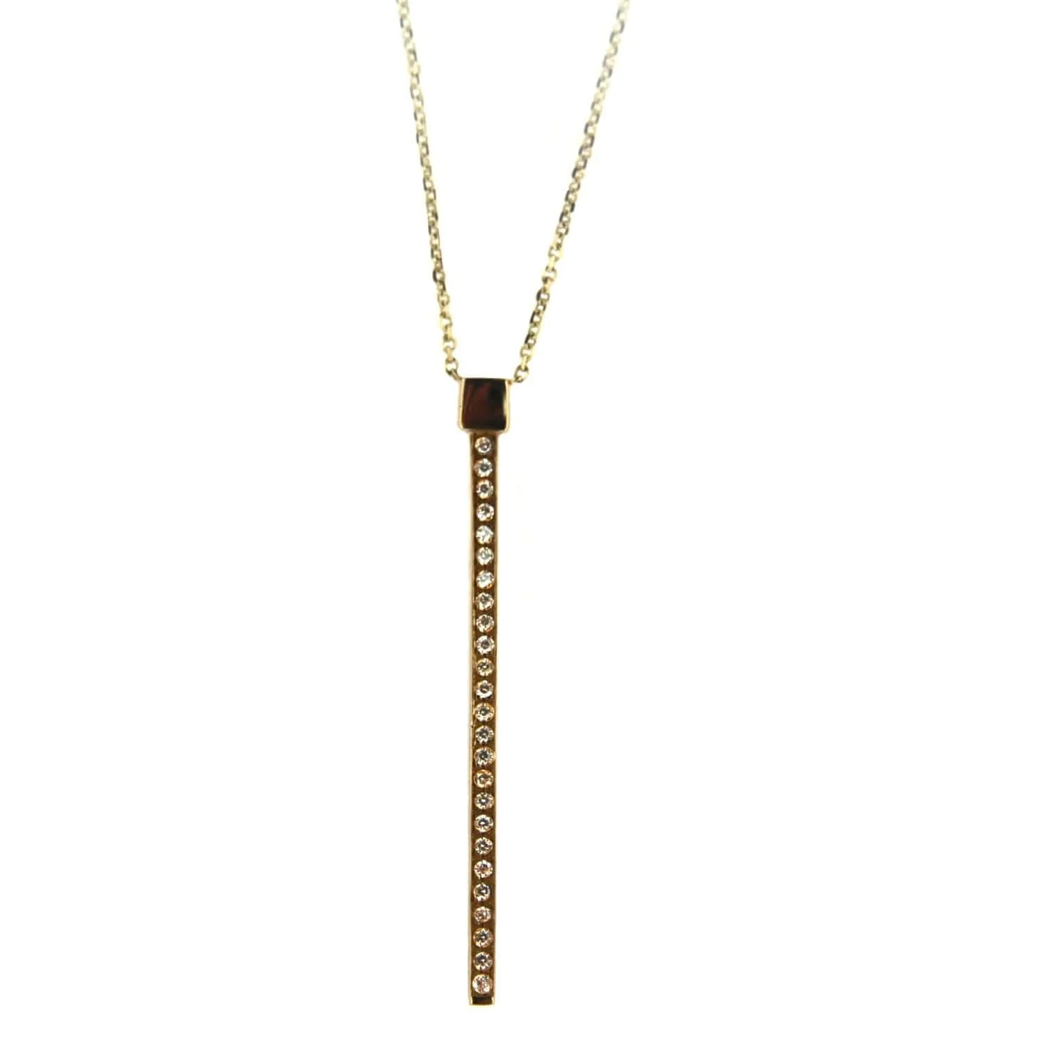 18K Solid Yellow Gold Thin vertical Swarovski Bar Necklace