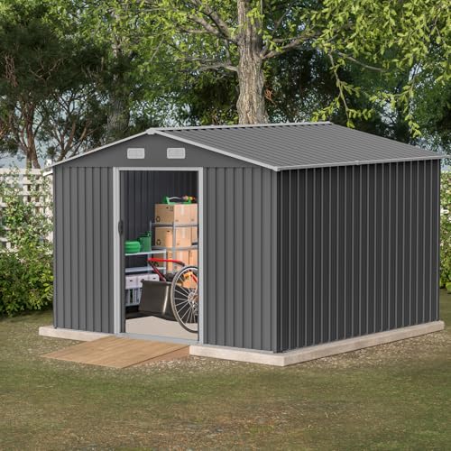 6x4 ft Small Outdoor Metal Storage Shed with Floor Frame & Lockable Door, Heightened Entry Garden Tool Shed for Backyard, Durable Galvanized Steel
