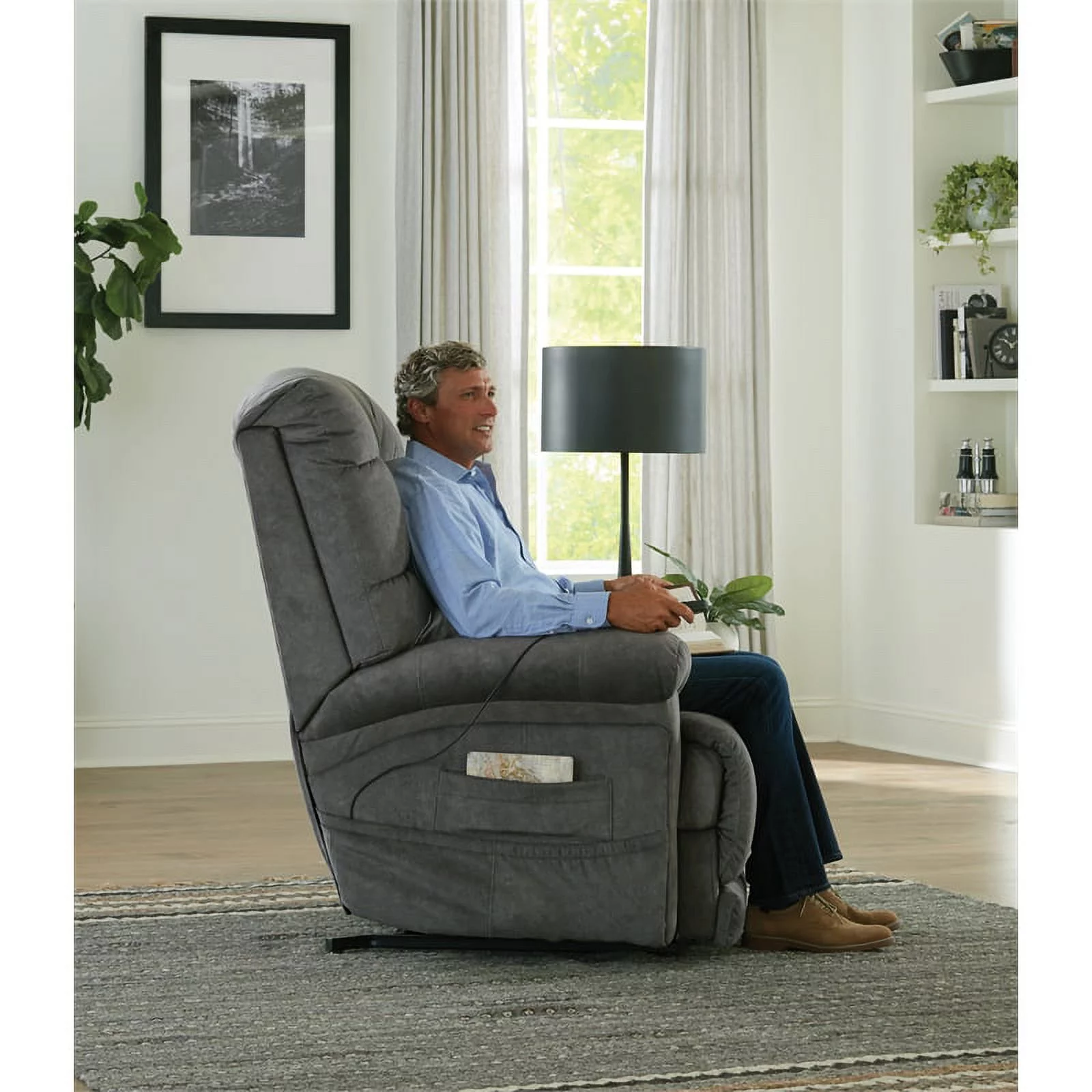 Catnapper Release Power Lift Recliner with Zero Gravity Recline in Gray Fabric