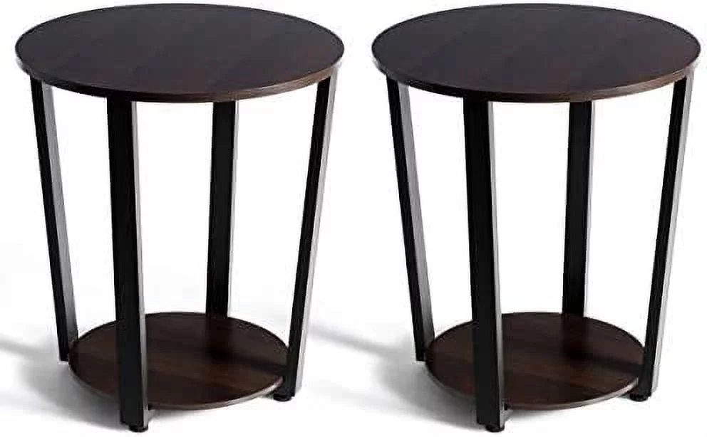 Round End Table, 2-Tier Metal Sofa Table With Storage Shelf, Round Side Table With Metal Frame