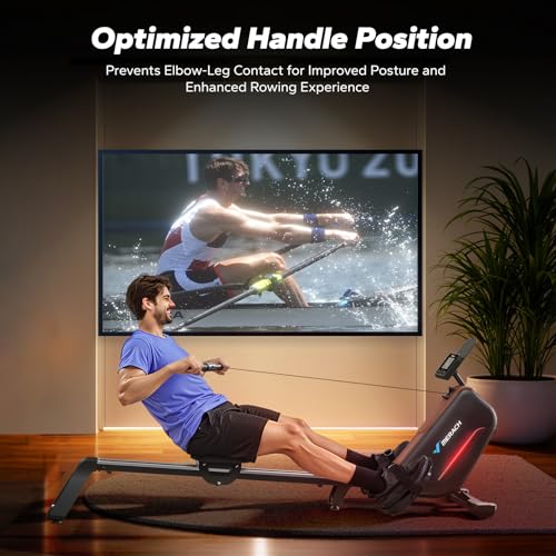 MERACH Rowing Machines for Home, Powerful Electromagnetic Row Machine with 51.2" Extended Rail, 16-Level Handle Resistance Adjustment Rower
