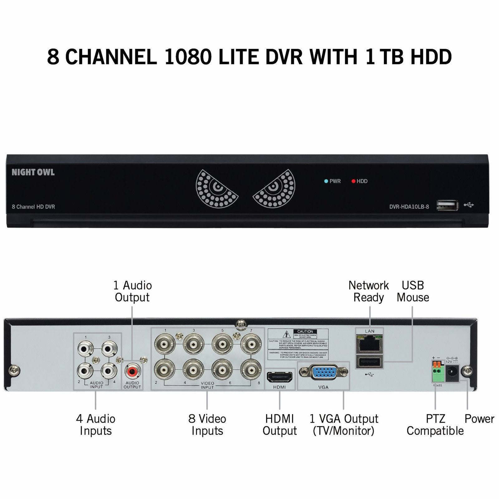 Night Owl B-10LHDA-841-1080 8-Channel DVR with 4 Outdoor cameras Night Vision - 1 TB