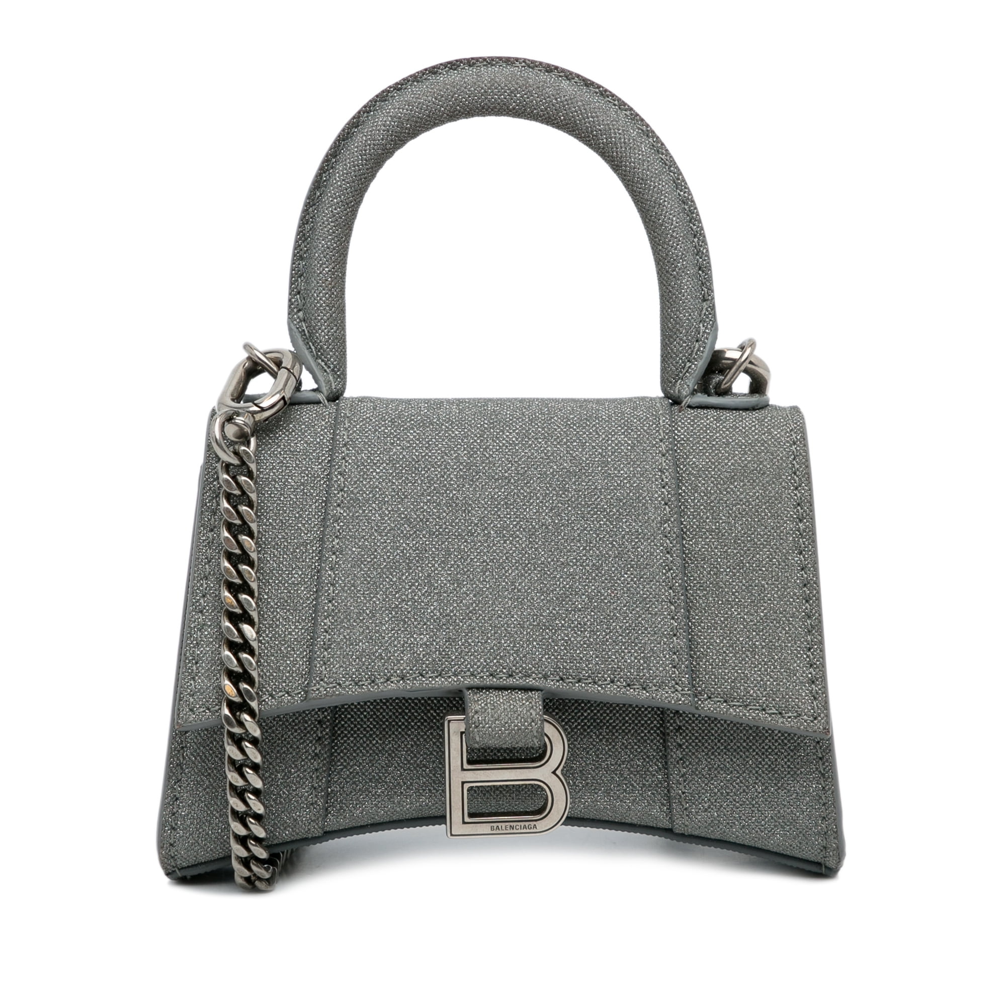 Pre-Owned Authenticated Balenciaga Mini Glitter Hourglass Satchel Polyester Fabric Gray Unisex (Good)