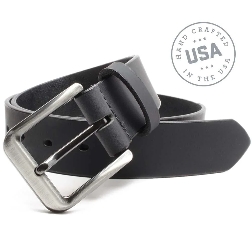 Smoky Mountain Black Leather Belt by Nickel Smart® - Nickel Free Belt Buckle, 1.5 inch Wide Full Grain Leather Strap