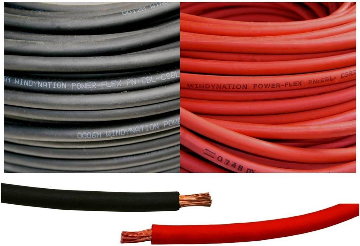2 Gauge 2 AWG 10 Feet Black + 10 Feet Red (20 Feet Total) Welding Battery Pure Copper Flexible Cable Wire - Car, Inverter, RV, Solar by WindyNation