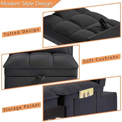 Majnesvon 4 in 1 Sleeper Chair with Pullout Sofa Bed, Convertible Lazy Sleeper Sofa Chair with Storage Pockets & Adjustable Backrest