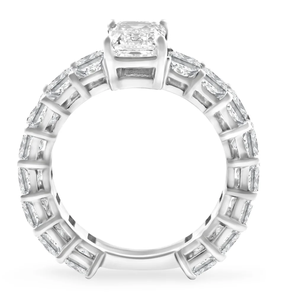 Pompeii3 VS 7 1/2Ct Emerald Cut Diamond Engagement Ring 3/4 Eternity 14k Gold Lab Grown