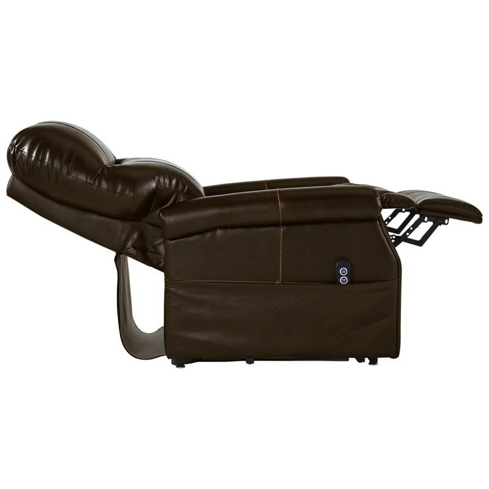 Signature Design by Ashley Markridge Faux Leather Upholstered Power Lift Recliner with Adjustable Positions and Side Storage, Brown