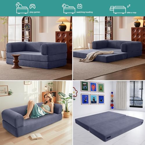 Convertible Sleeper Sofa Bed with Cylindrical Pillow, Comfy Foldable Sofa Bed Compressed Sofa in Box