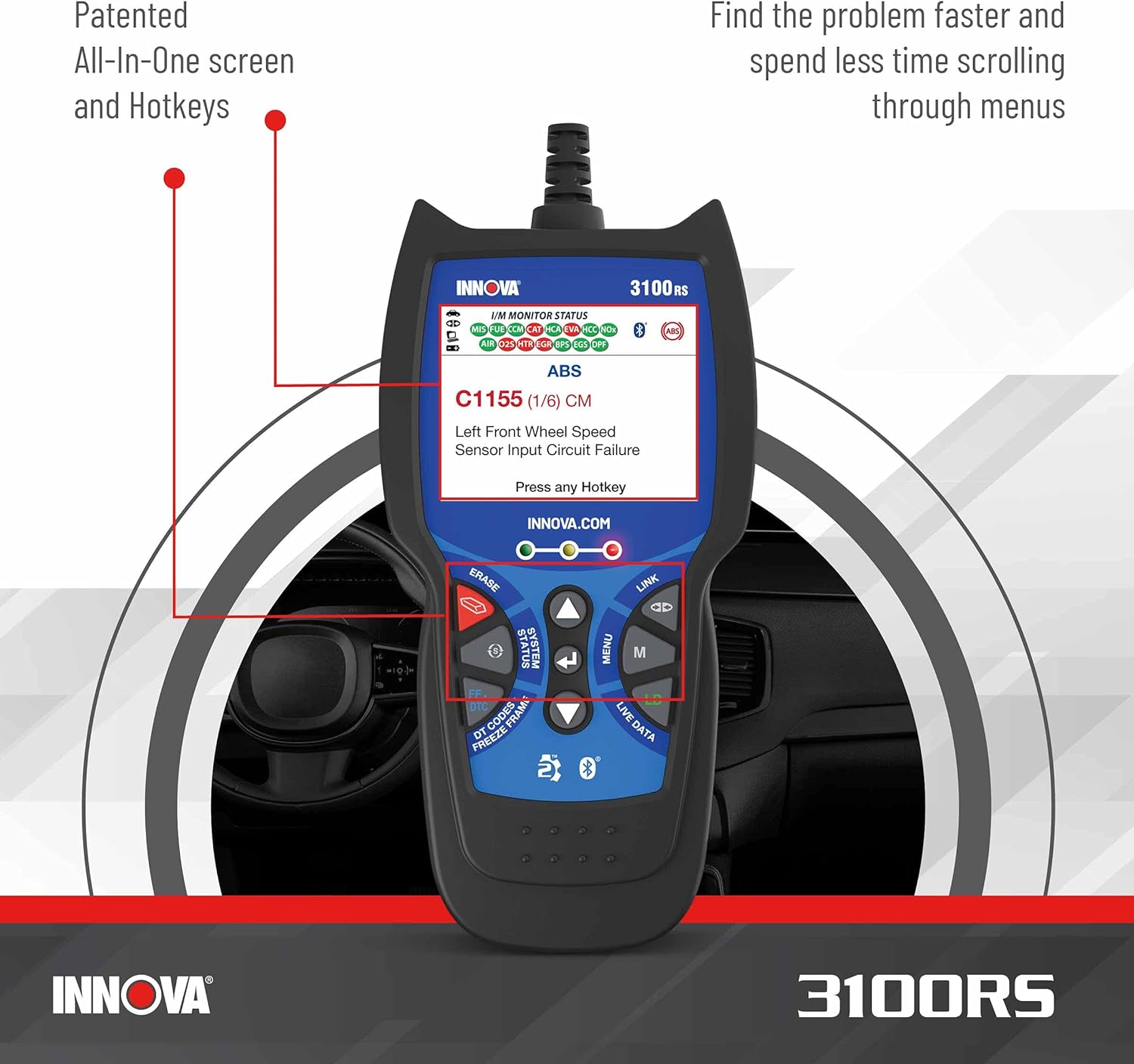INNOVA 3100RS - OBD2 Scanner, Engine ABS SRS Scanner, Reset Oil Light, Battery/Alternator Tester, Full 10 OBD2 Modes