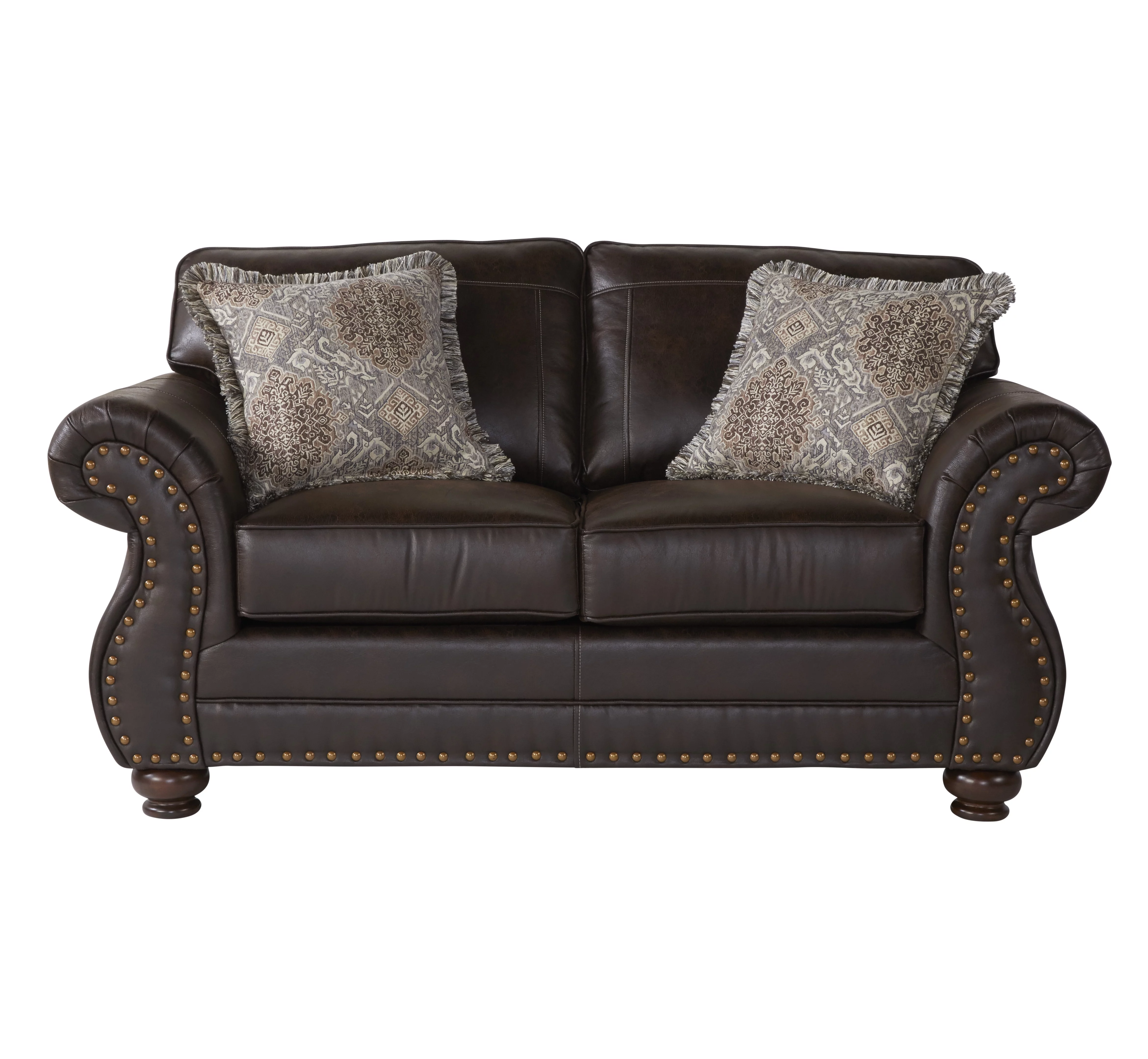 Roundhill Furniture Leinster Nailhead Faux Leather Sofa and Loveseat Set, Espresso