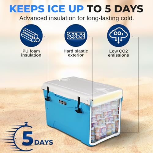 SereneLife Ultra-Tough 45 Quart Rotomolded Cooler Box with Wheels, Holds Upto 56 Cans, Keeps Ice Up to 5 Days